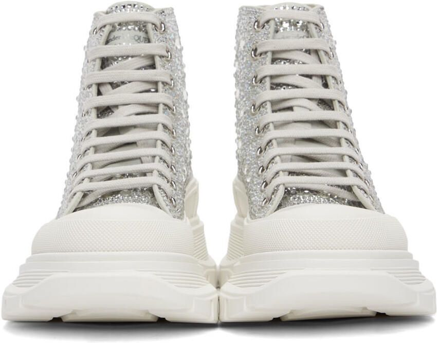 Alexander McQueen White Glitter Tread Slick Sneakers - Picture 3