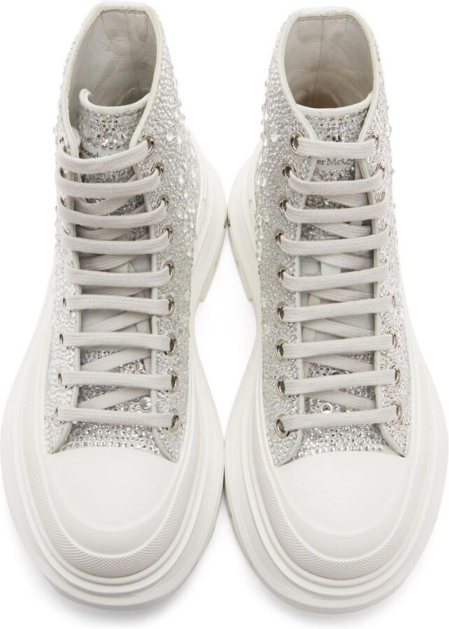Alexander McQueen White Glitter Tread Slick Sneakers - Picture 2
