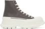 Alexander McQueen Grey Leather Tread Slick High Sneakers - Thumbnail 1