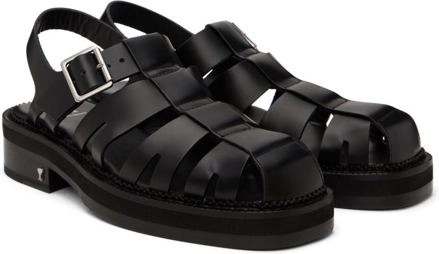 AMI Alexandre Mattiussi Black Fisher Flat Sandals