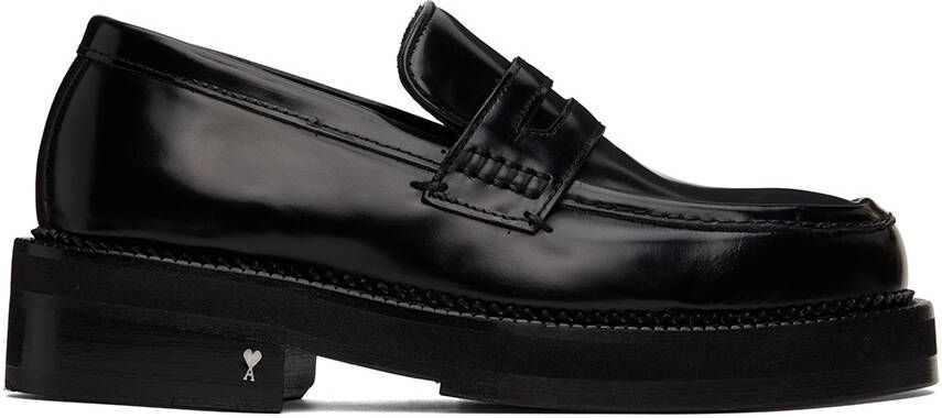 AMI Paris square-toe patent-leather loafers Black