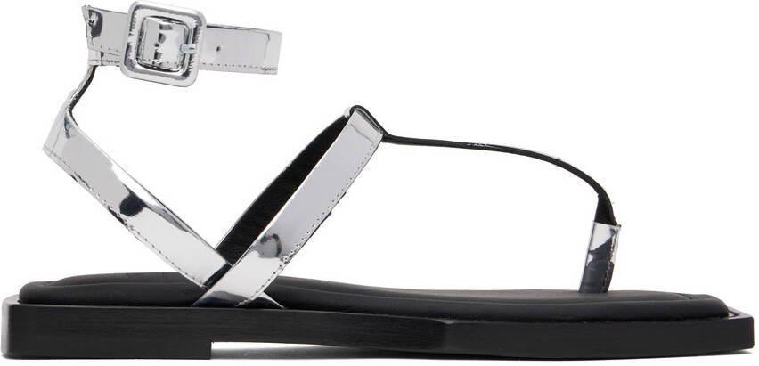 AMI Alexandre Mattiussi Silver Patent Flat Sandals