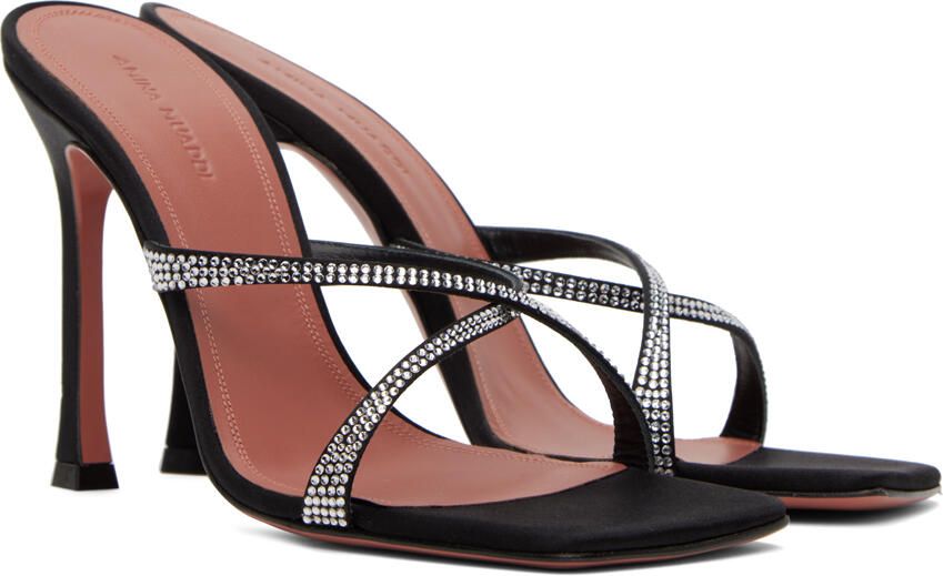 Amina Muaddi Black Adriana Crystal Slipper Heeled Sandals - Picture 2