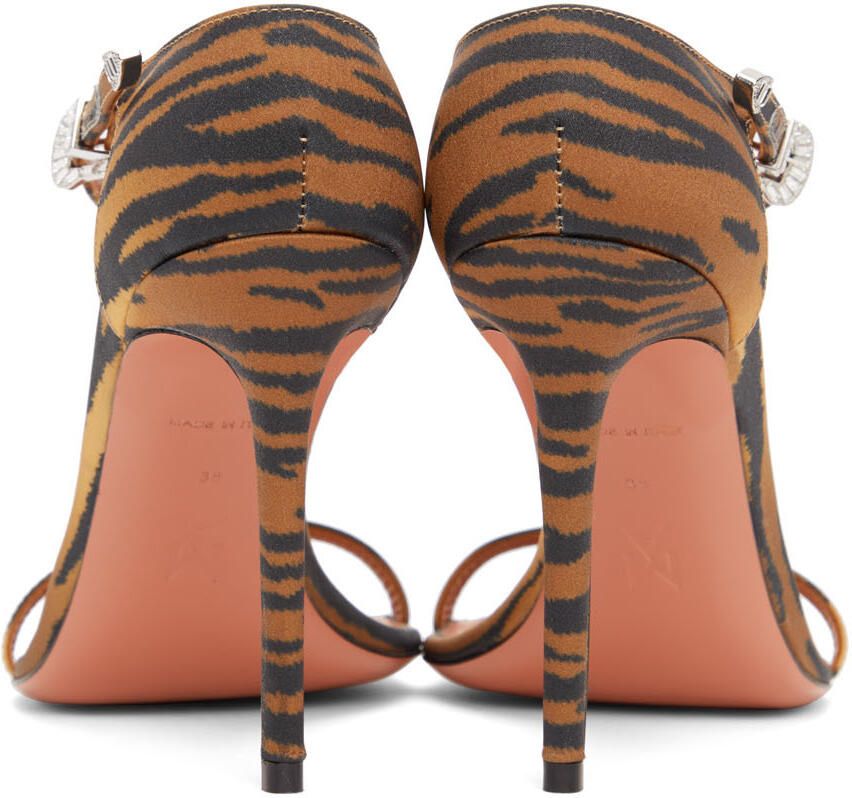 Amina Muaddi Black & Orange Tiger Print Thelma Sandal