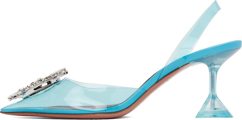 Amina Muaddi Blue Begum Glass Sling 70 Heels - Picture 3