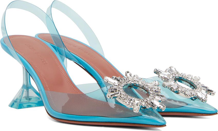 Amina Muaddi Blue Begum Glass Sling 70 Heels - Picture 2