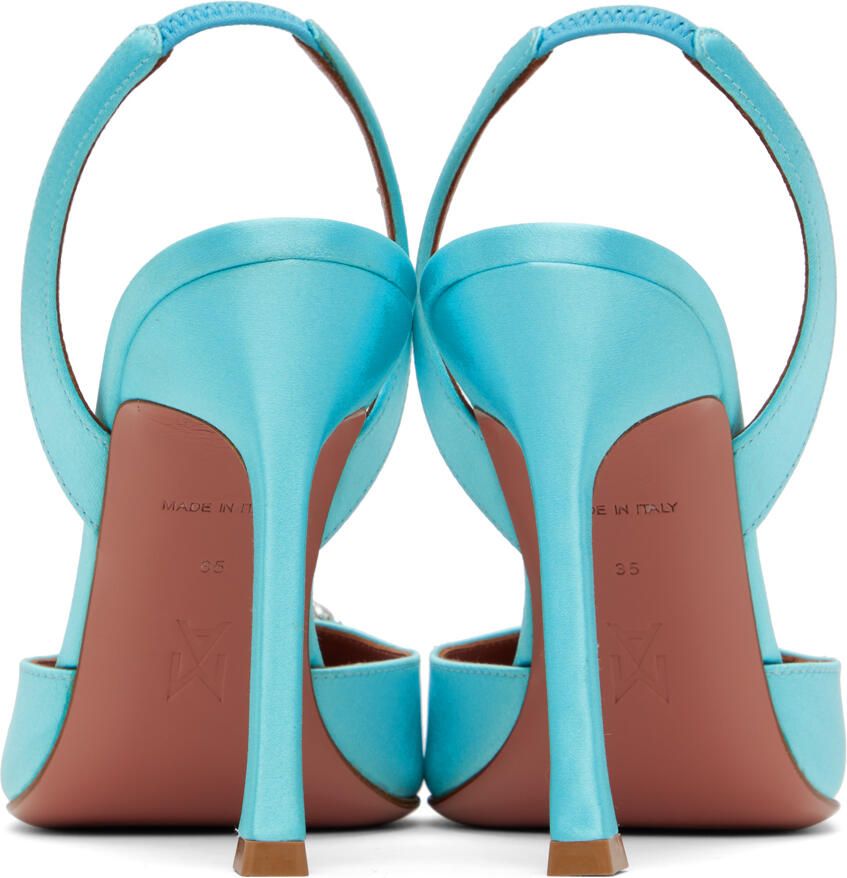 Amina Muaddi Blue Camelia Sling Heels
