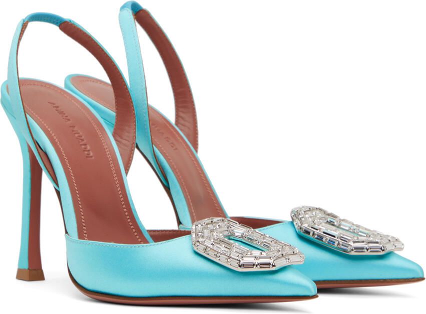 Amina Muaddi Blue Camelia Sling Heels - Picture 2