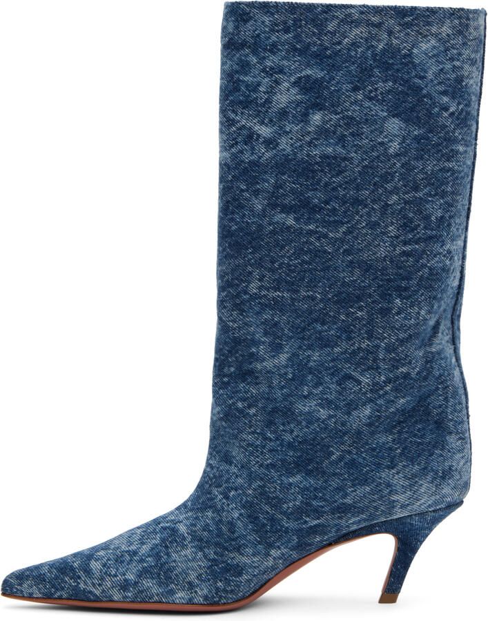 Amina Muaddi Blue Fiona 60 Denim Boots