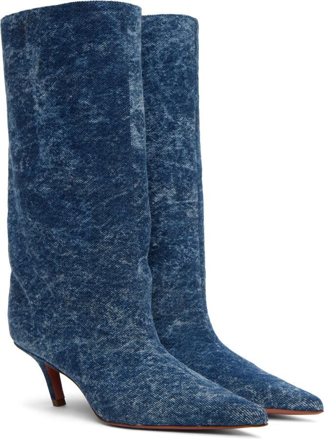 Amina Muaddi Blue Fiona 60 Denim Boots - Picture 2