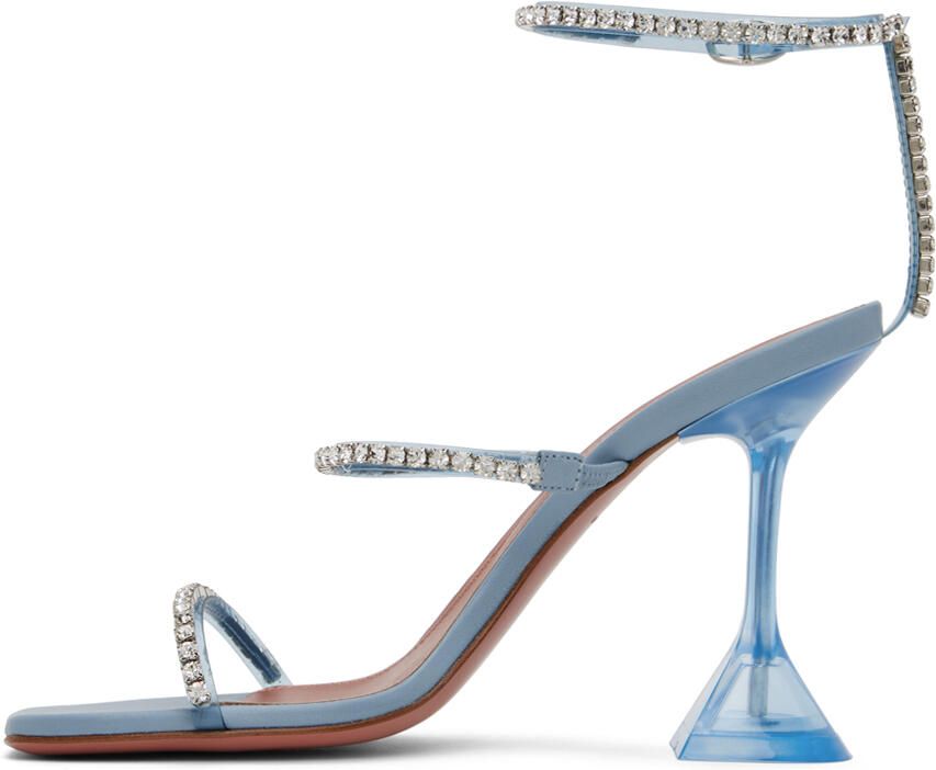 Amina Muaddi Blue Gilda Glass Heeled Sandals - Picture 3