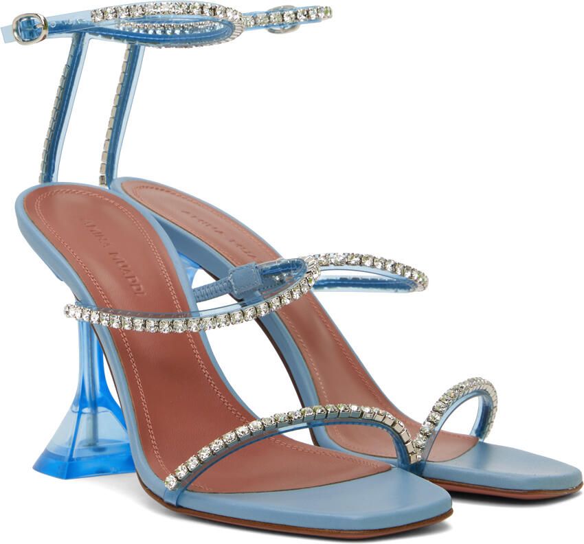 Amina Muaddi Blue Gilda Glass Heeled Sandals - Picture 2