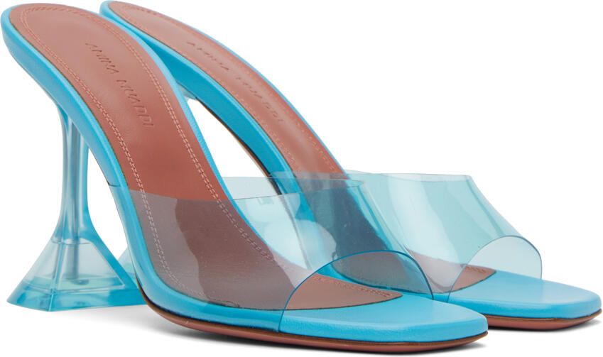 Amina Muaddi Blue Lupita Glass 95 Slipper Heeled Sandals - Picture 2