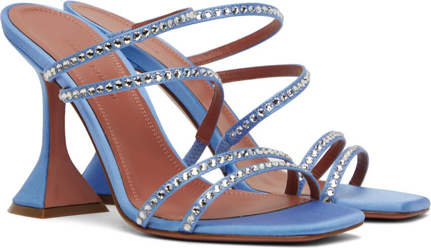 Amina Muaddi Blue Naima Crystal Heeled Sandals - Picture 2