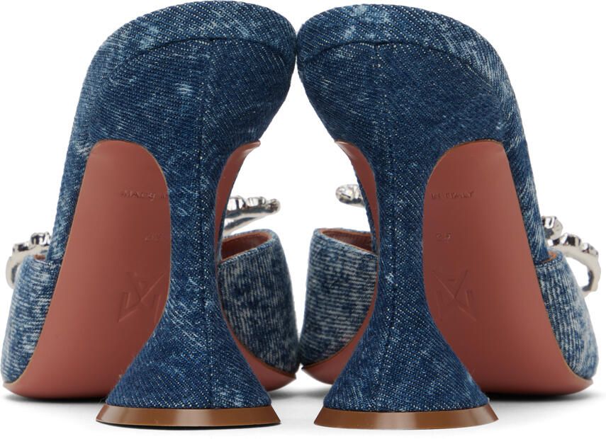Amina Muaddi Blue Rosie Slipper Heeled Sandals