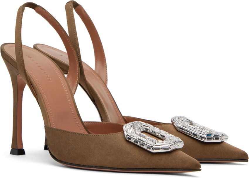 Amina Muaddi Brown Camelia Sling 105 Heels - Picture 2