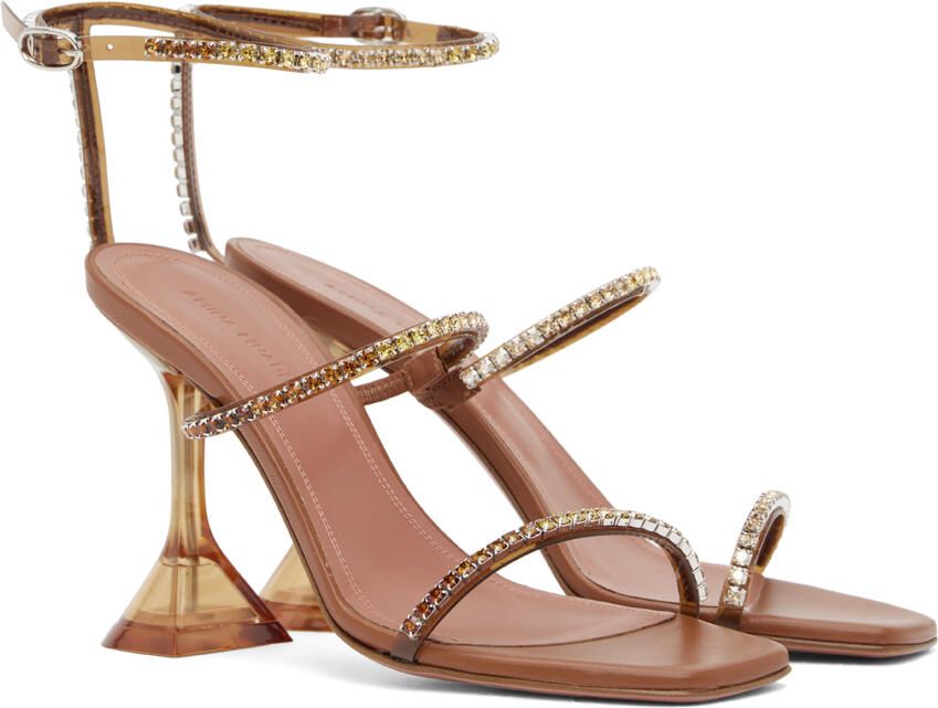Amina Muaddi Brown Gilda Heeled Sandals - Picture 3