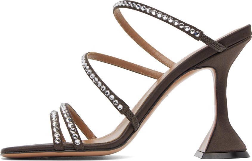 Amina Muaddi Brown Naima Crystal Slipper Heeled Sandals - Picture 3