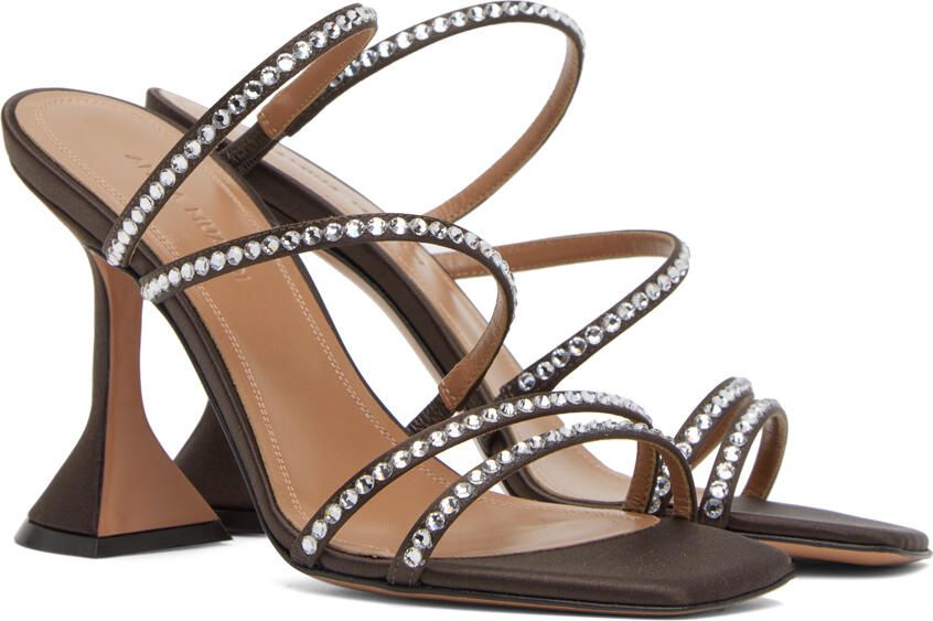 Amina Muaddi Brown Naima Crystal Slipper Heeled Sandals - Picture 2