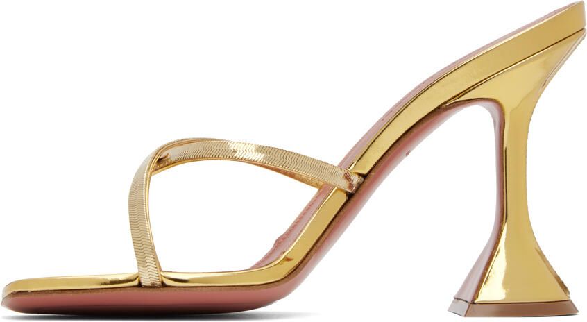 Amina Muaddi Gold Henson Cross Slipper Heeled Sandals - Picture 3