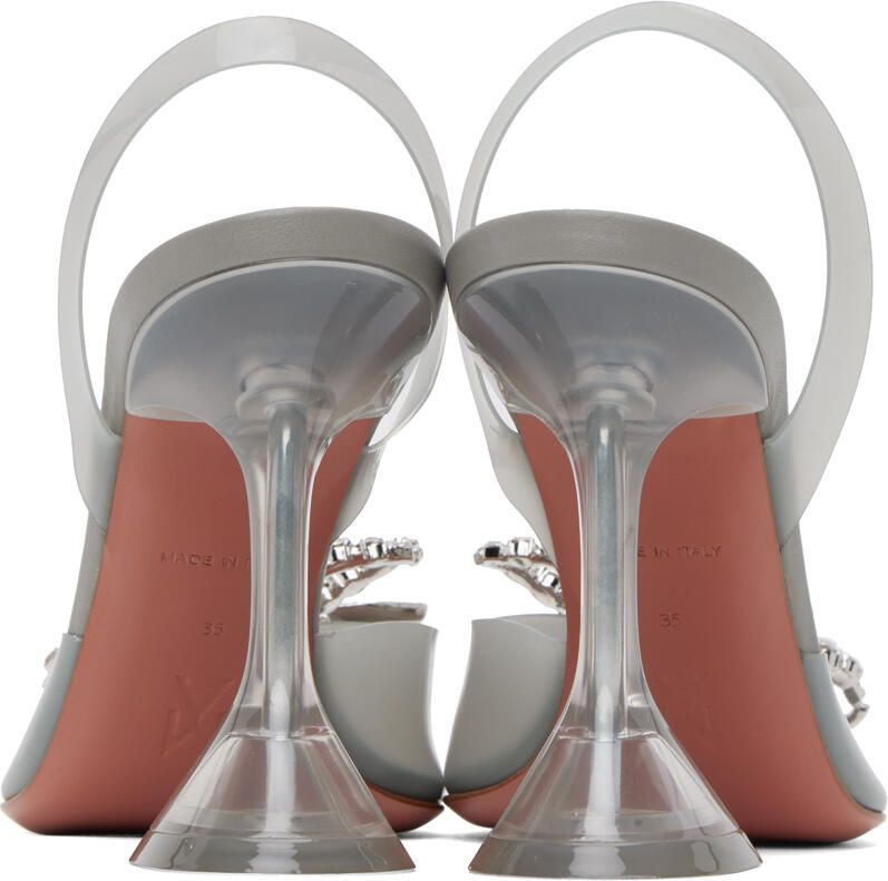 Amina Muaddi Gray Rosie Glass Sling Heels