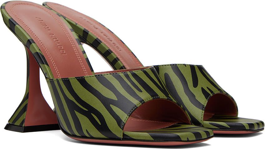 Amina Muaddi Green & Black Lupita Heeled Sandals - Picture 2
