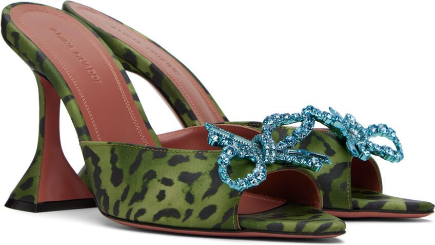 Amina Muaddi Green & Black Rosie Slipper Heeled Sandals - Picture 2