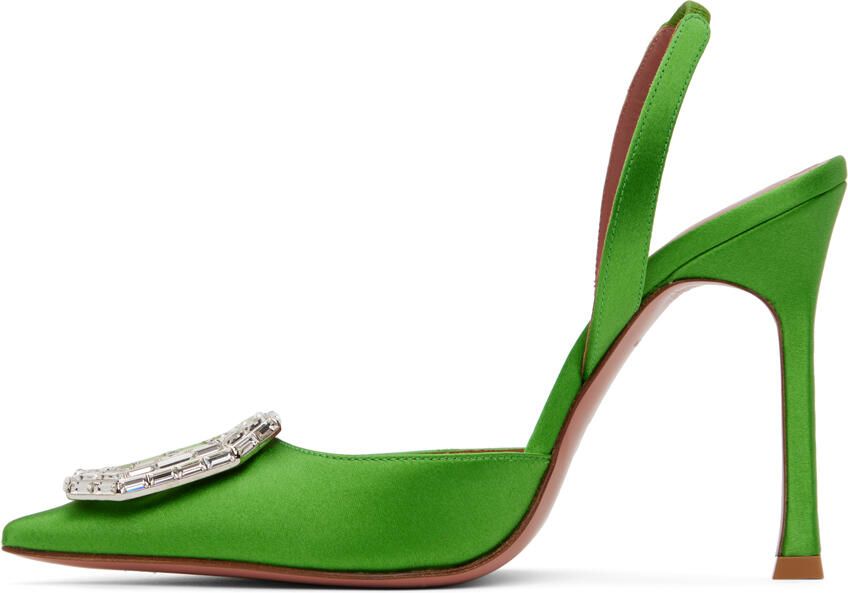 Amina Muaddi Green Camelia Sling Heels - Picture 3