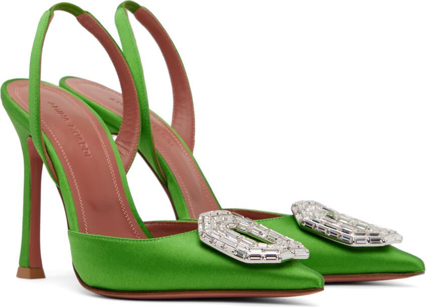 Amina Muaddi Green Camelia Sling Heels - Picture 2