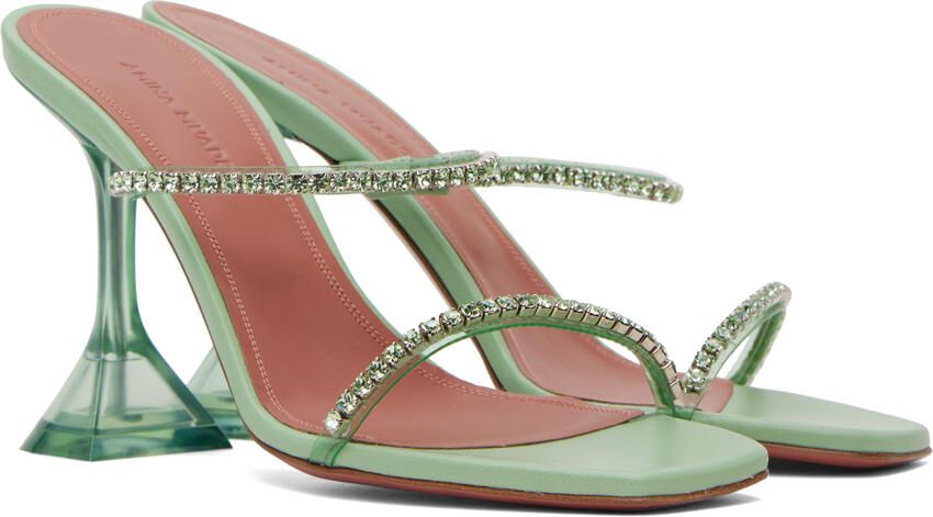 Amina Muaddi Green Gilda Slipper 95 Heeled Sandals - Picture 2