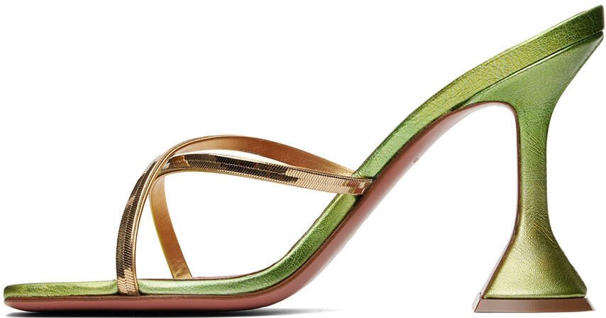 Amina Muaddi Green Henson Cross-Over Heeled Sandals - Picture 3