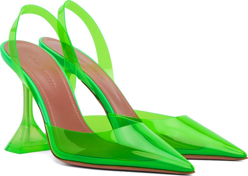Amina Muaddi Green Holli Glass Sling Heels - Picture 2