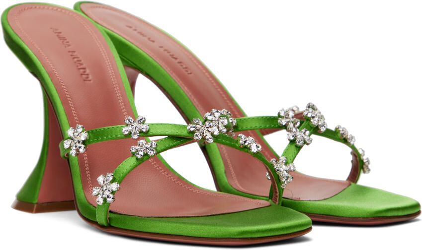 Amina Muaddi Green Lily Heeled Sandals - Picture 2