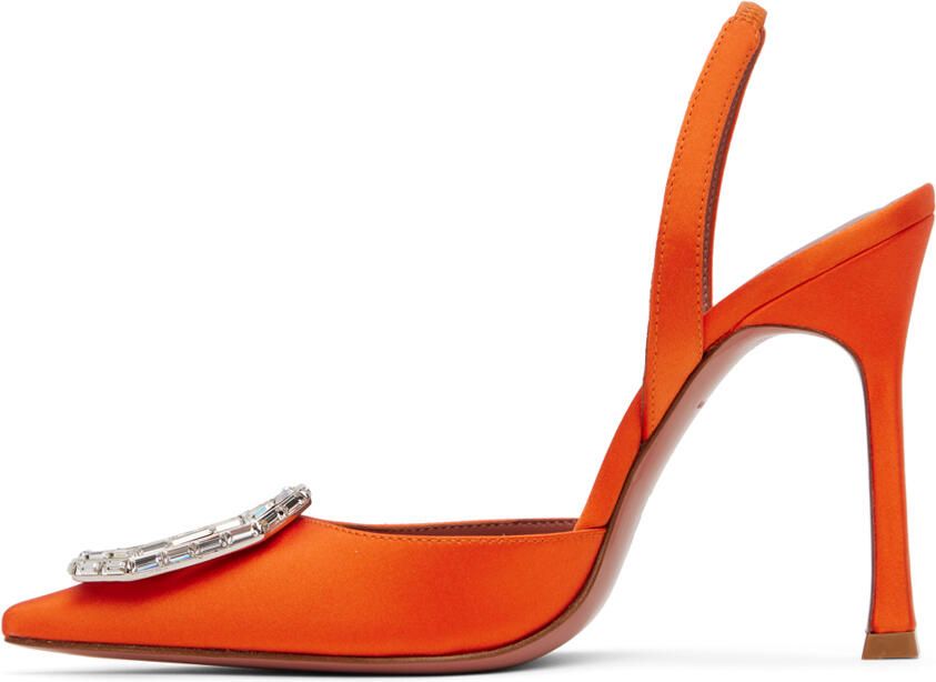Amina Muaddi Orange Camelia Sling Heels - Picture 3