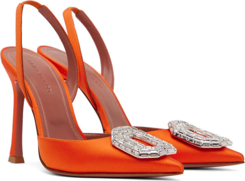 Amina Muaddi Orange Camelia Sling Heels - Picture 2