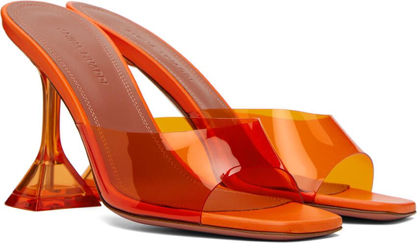 Amina Muaddi Orange Lupita Glass Slipper Heeled Sandals - Picture 2