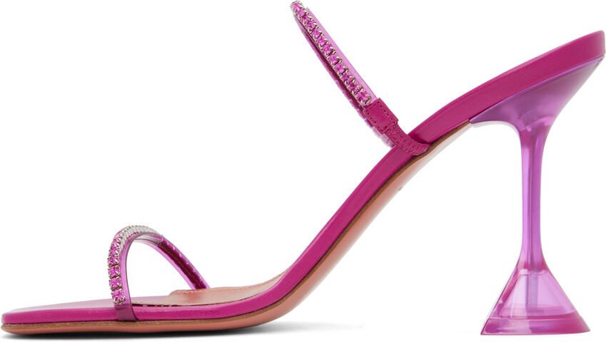 Amina Muaddi Pink Gilda Glass Heeled Sandals - Picture 3