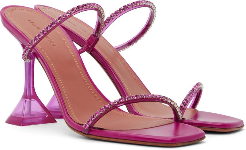 Amina Muaddi Pink Gilda Glass Heeled Sandals - Picture 2