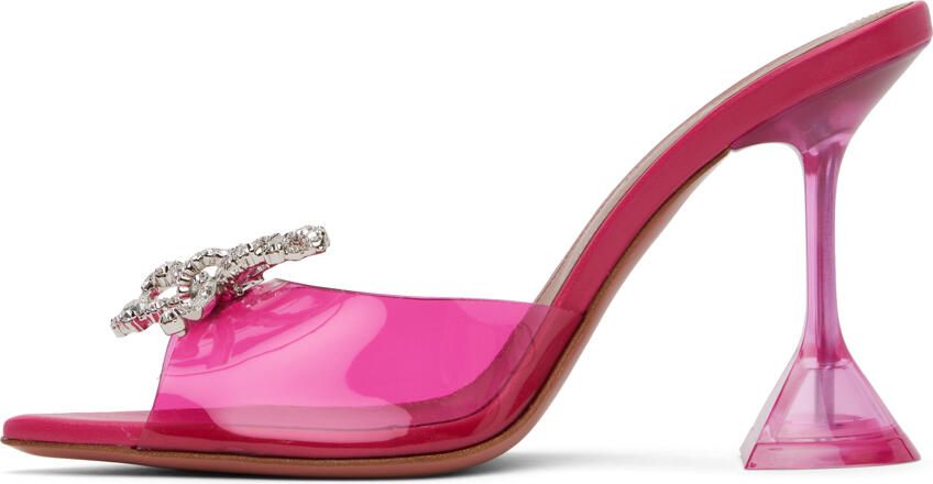 Amina Muaddi Pink Rosie Glass Slipper Heeled Sandals - Picture 3