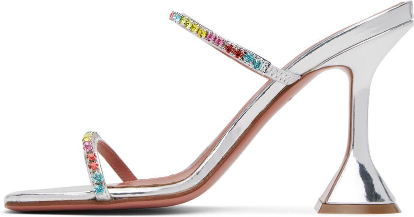 Amina Muaddi Silver Gilda Slipper Heeled Sandals - Picture 3