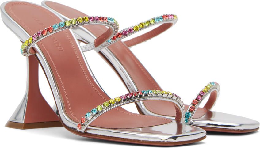 Amina Muaddi Silver Gilda Slipper Heeled Sandals - Picture 2