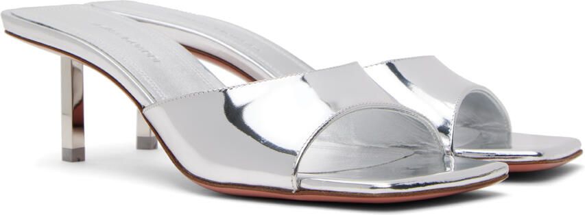 Amina Muaddi Silver Laura 60 Slipper Heeled Sandals - Picture 2