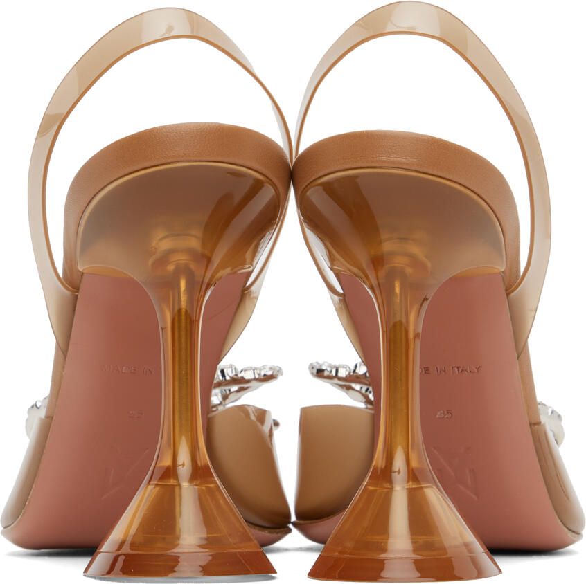 Amina Muaddi Tan Rosie Glass Sling 95 Heels - Picture 1
