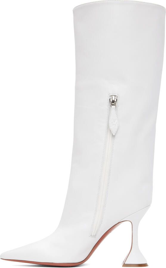 Amina Muaddi White Fiona Heeled Boots