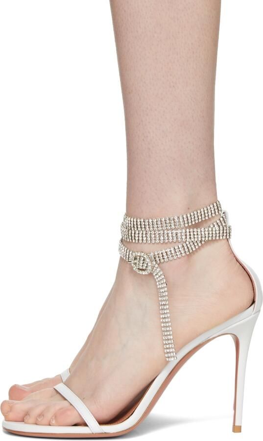 Amina Muaddi White Giorgia Crystal Heeled Sandals - Picture 3