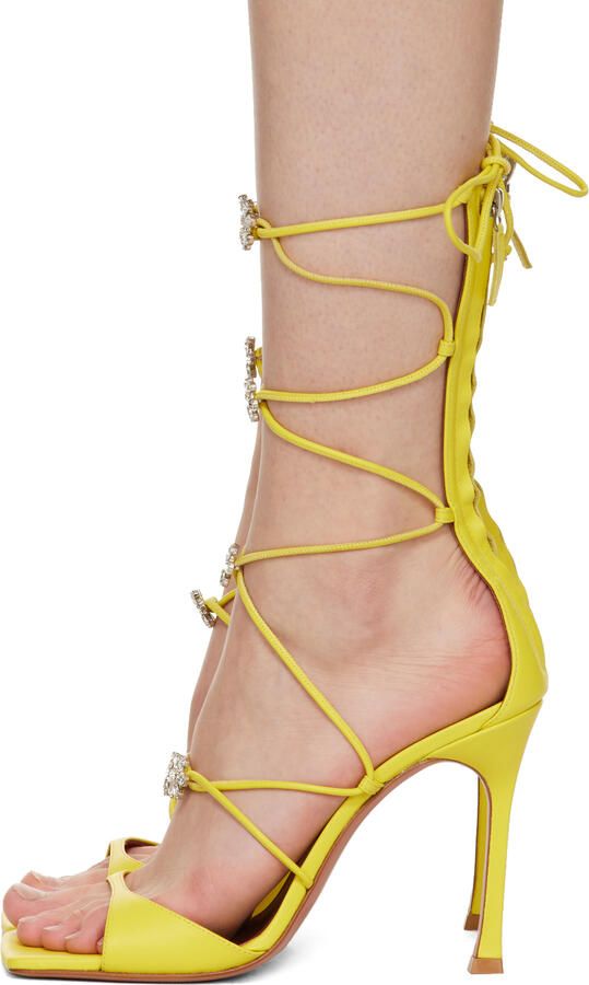 Amina Muaddi Yellow Daisy Heeled Sandals - Picture 3