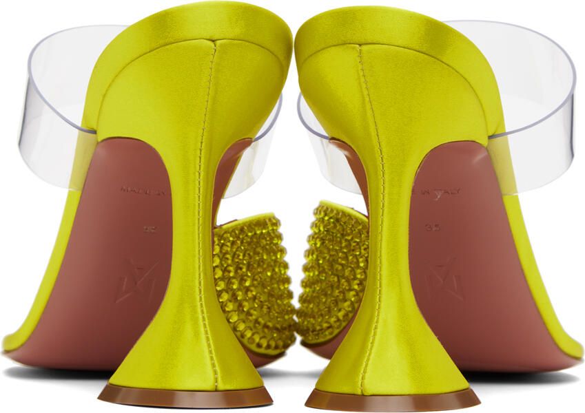 Amina Muaddi Yellow Paloma Crystal Slipper Heeled Sandals