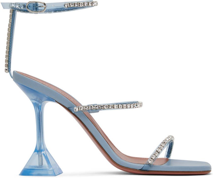 Amina Muaddi Blue Gilda Glass Heeled Sandals