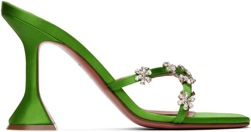 Amina Muaddi Green Lily Heeled Sandals