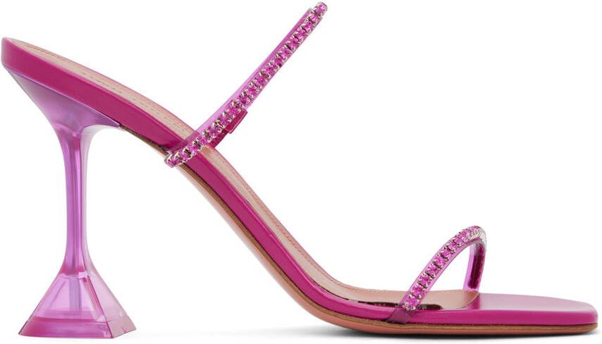Amina Muaddi Pink Gilda Glass Heeled Sandals